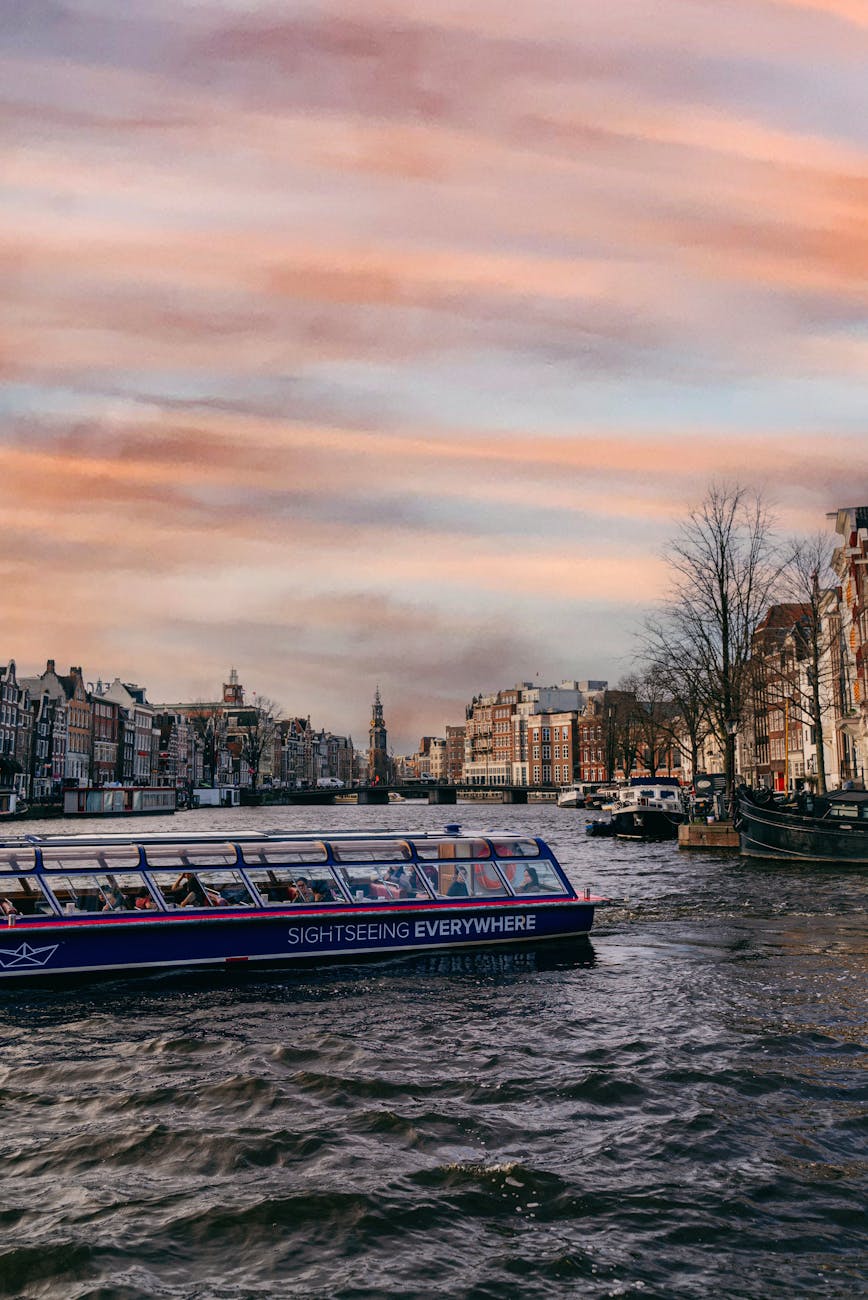 A canal boat cruise through Amsterdam's historic waterways offering a unique perspective of the city