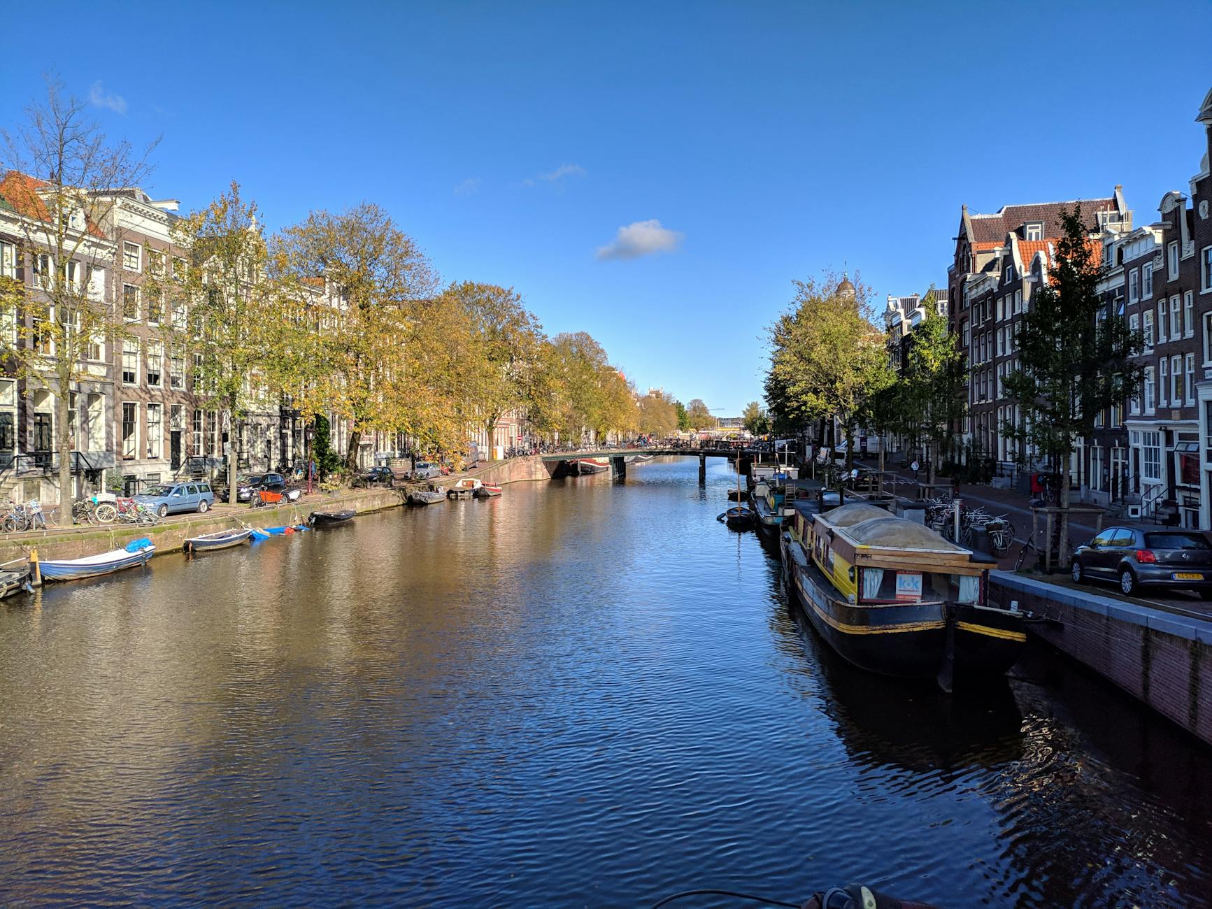 Amsterdam Canal Bridge Sunny Day Overview