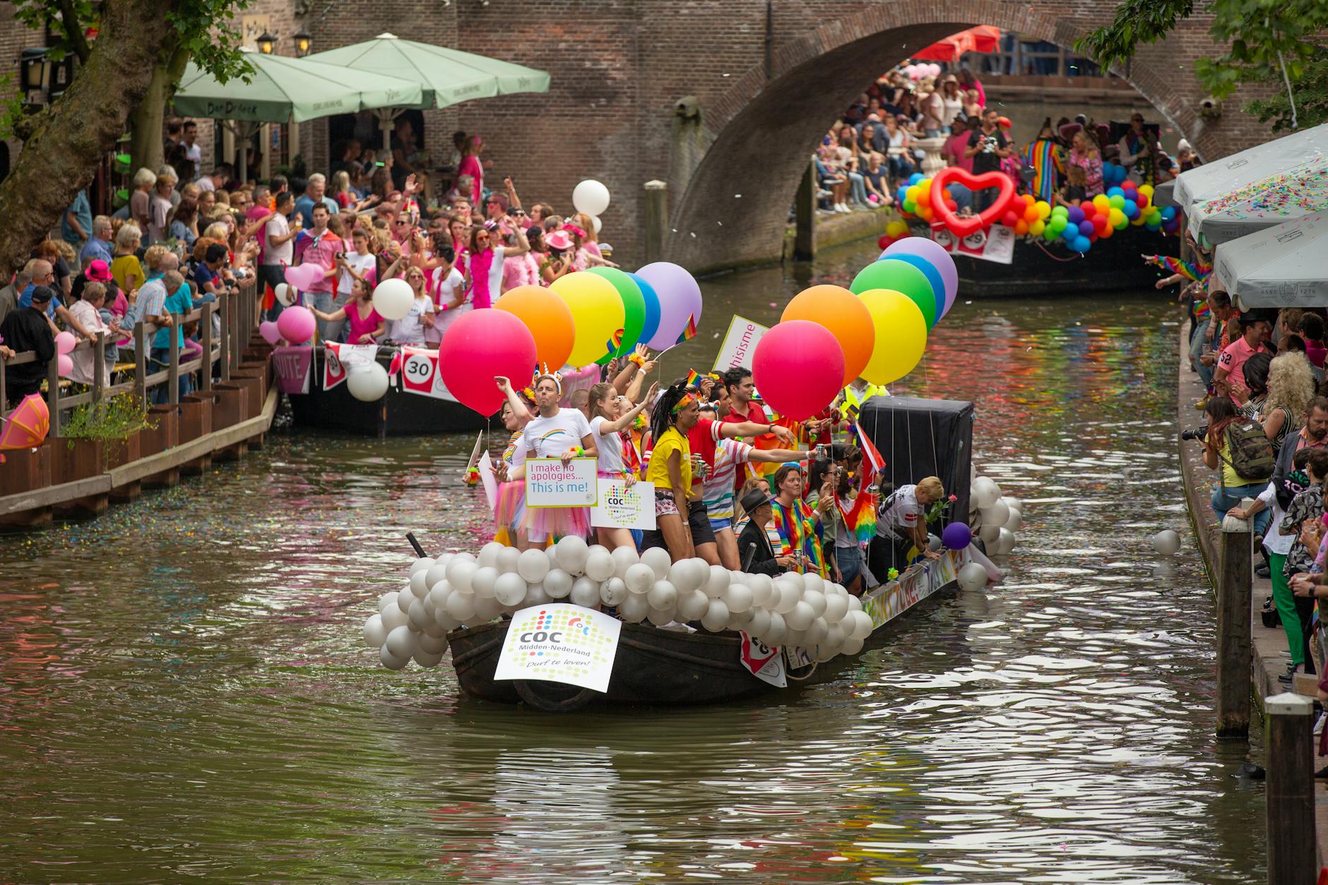 Amsterdam Pride Canal Parade with rainbow decorations
