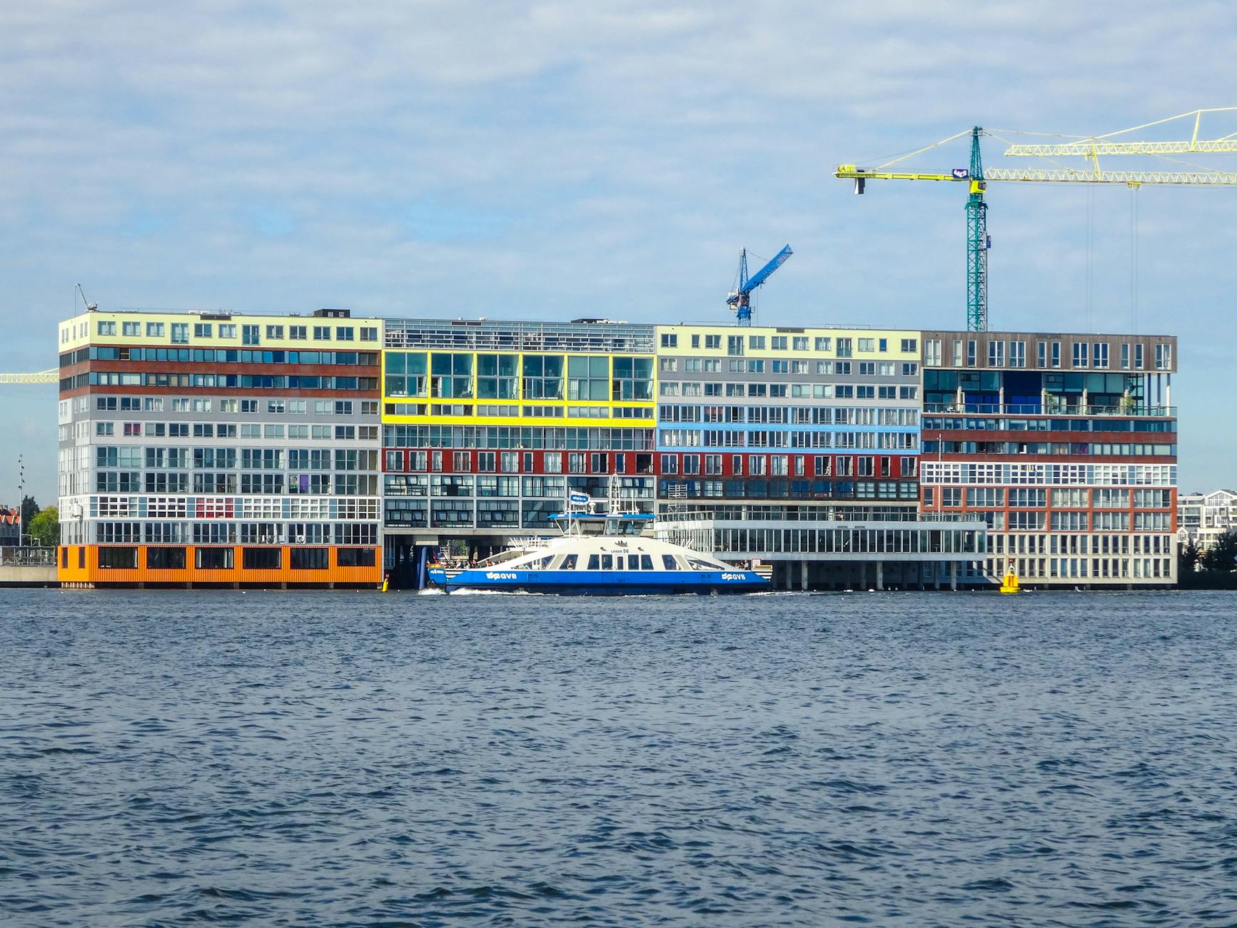 Amsterdam Noord waterfront with modern architecture and creative spaces