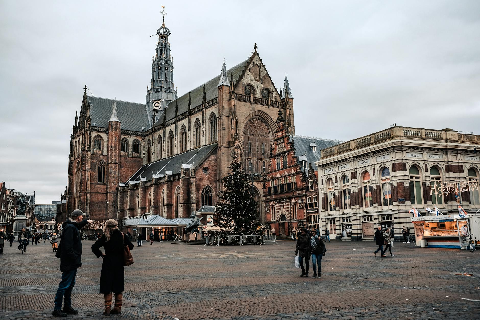 The Grote Markt square in Haarlem with historic buildings and church