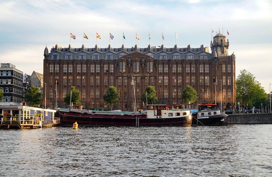Modern budget hotel room with double bed in Amsterdam