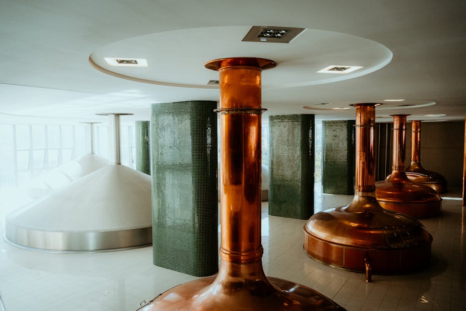Brewery copper tanks beer production interior