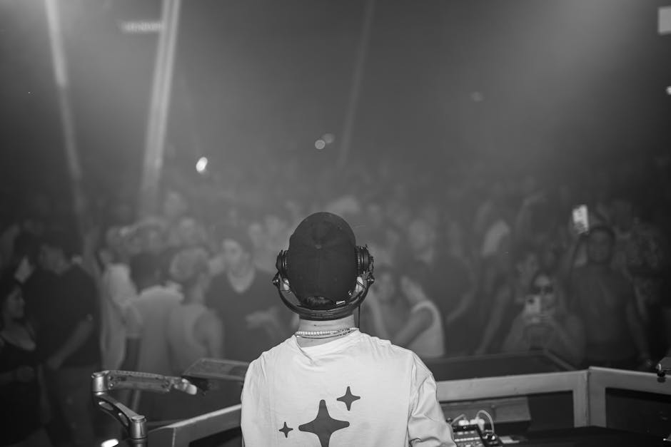 Electronic music festival DJ crowd lights night
