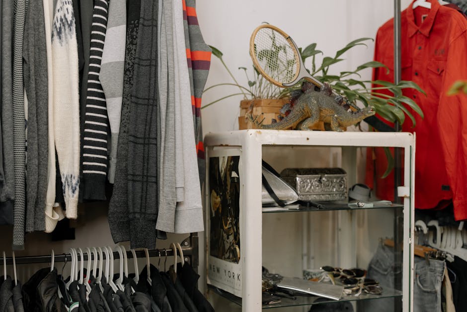 Vintage clothing thrift shop rack hangers