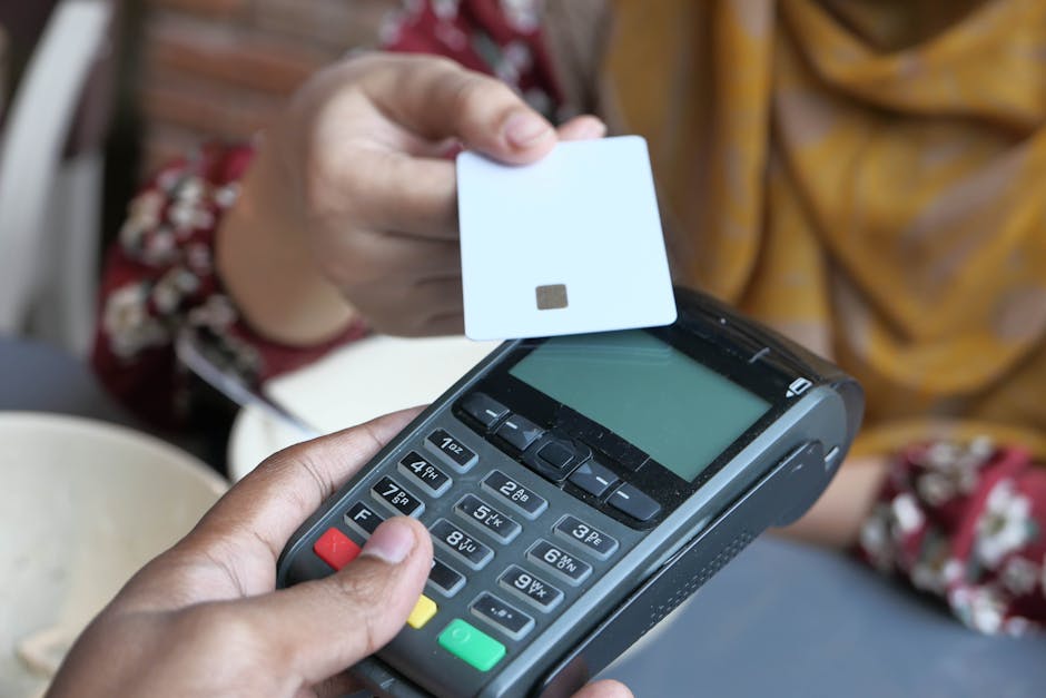 Contactless card tap payment terminal cafe