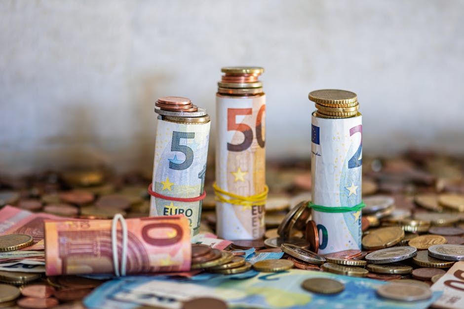 Euro banknotes coins money cash European