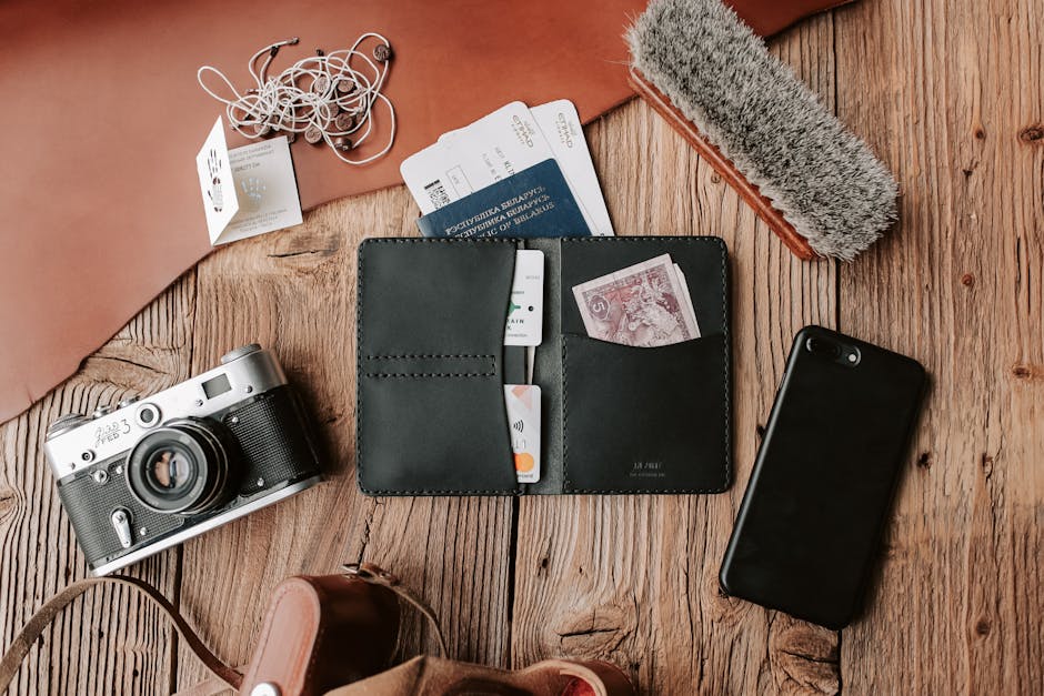 Travel essentials passport documents shoes