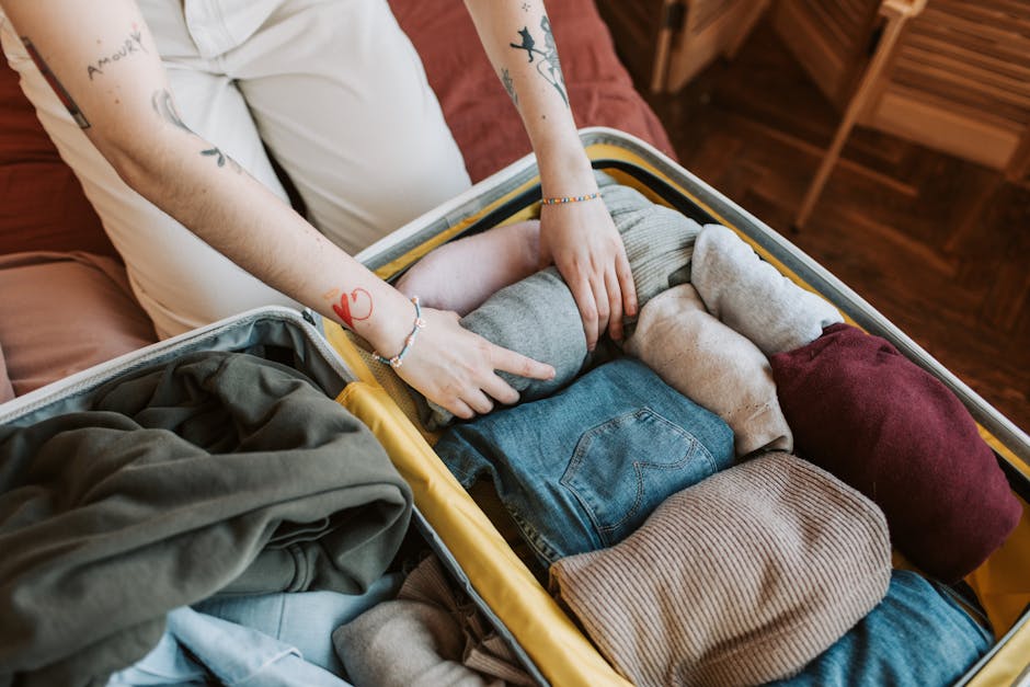 Suitcase travel packing clothes organized open