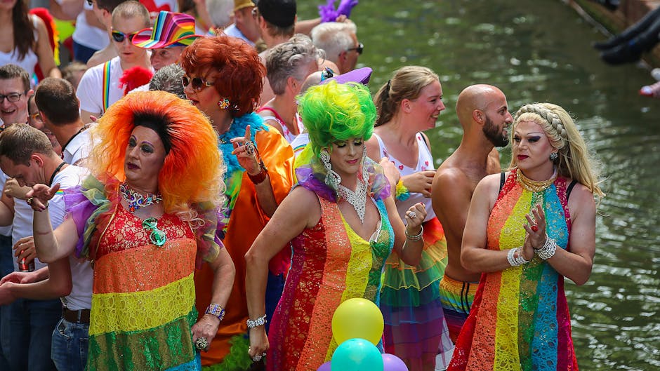 Pride march rainbow flag celebration