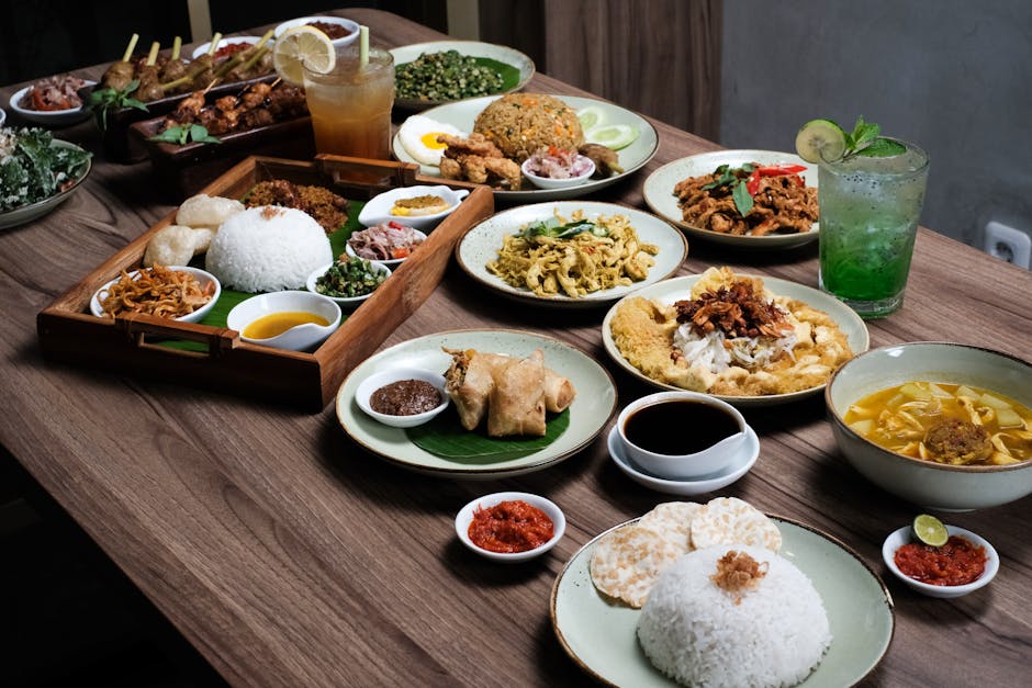 Indonesian curry rendang plate yellow rice