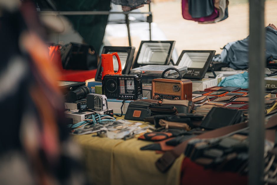 Flea market thrift books stalls outdoor