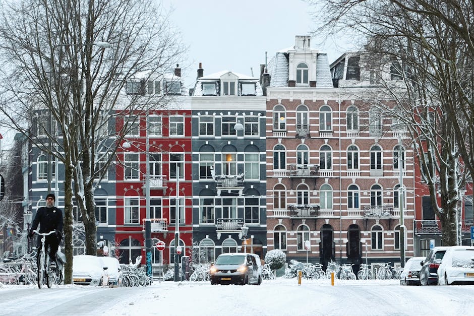 Amsterdam canal winter snow Christmas lights