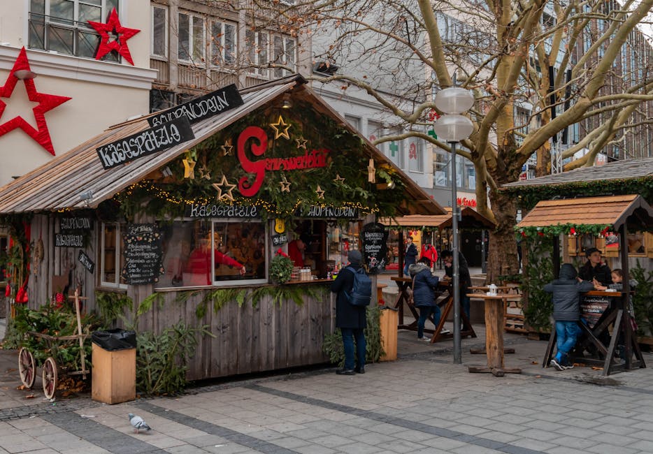 Christmas market wooden stall mulled wine winter