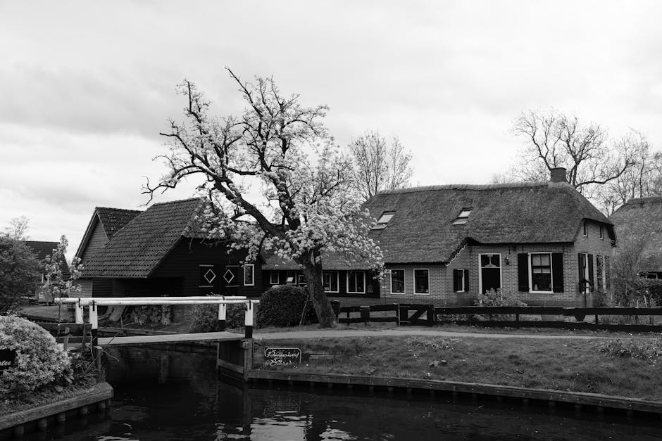 Giethoorn boat canal traditional thatched roof house
