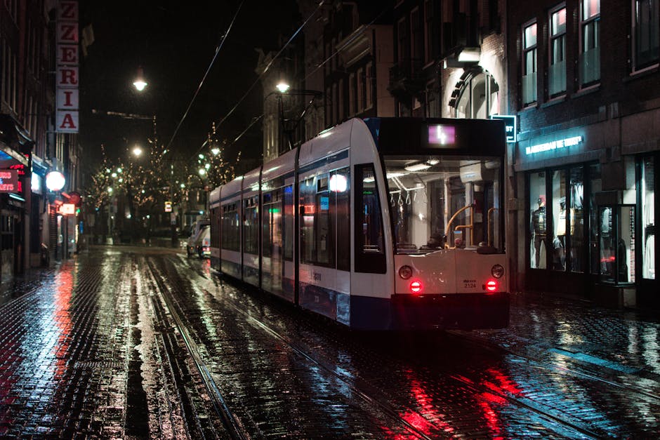 Bus and tram on Amsterdam street
