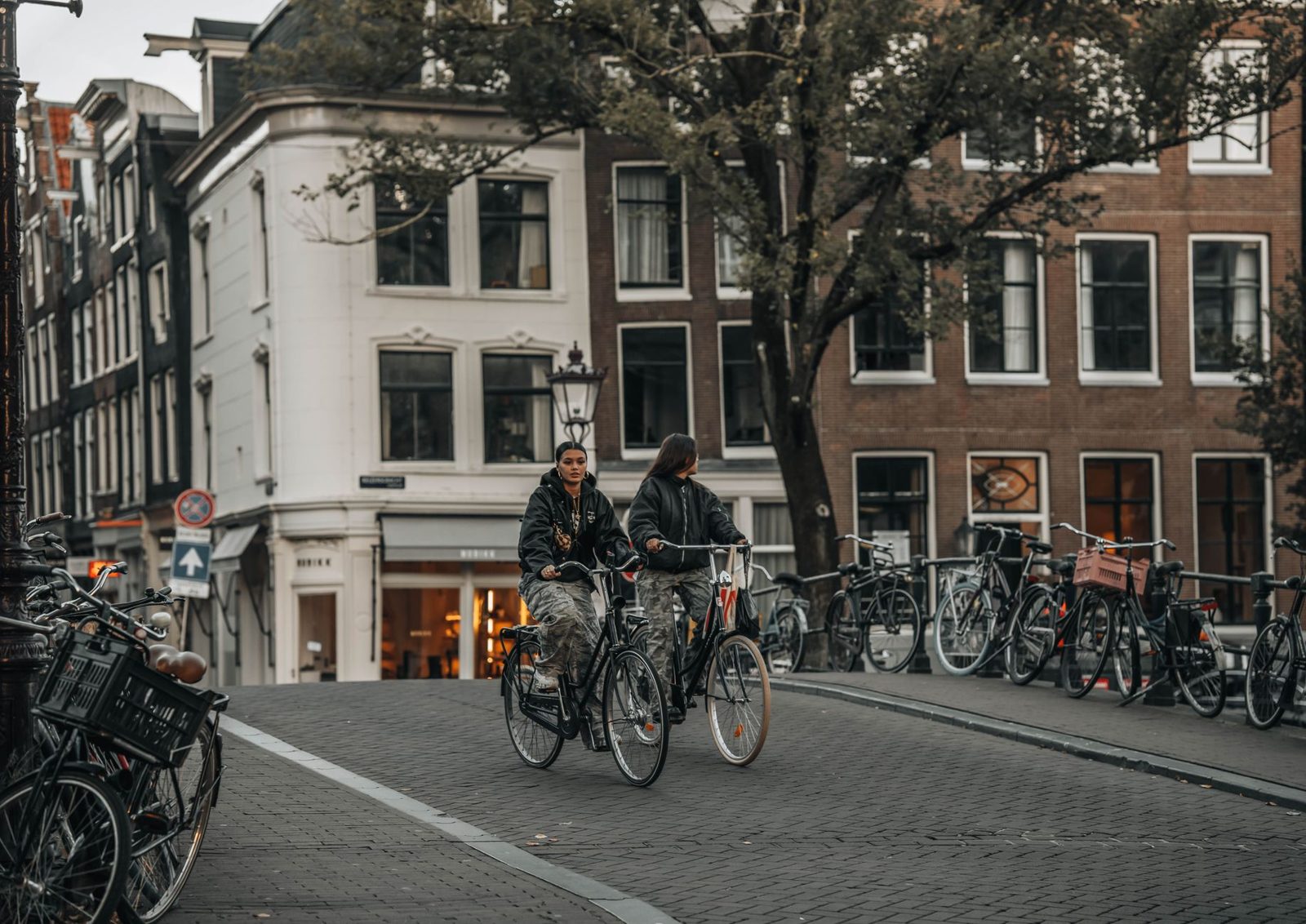 Cyclists on a dedicated bike lane in Amsterdam, the local way to get around