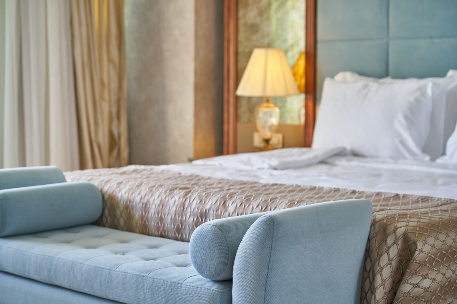Elegant five-star hotel room of the kind found in Amsterdam's best luxury hotels