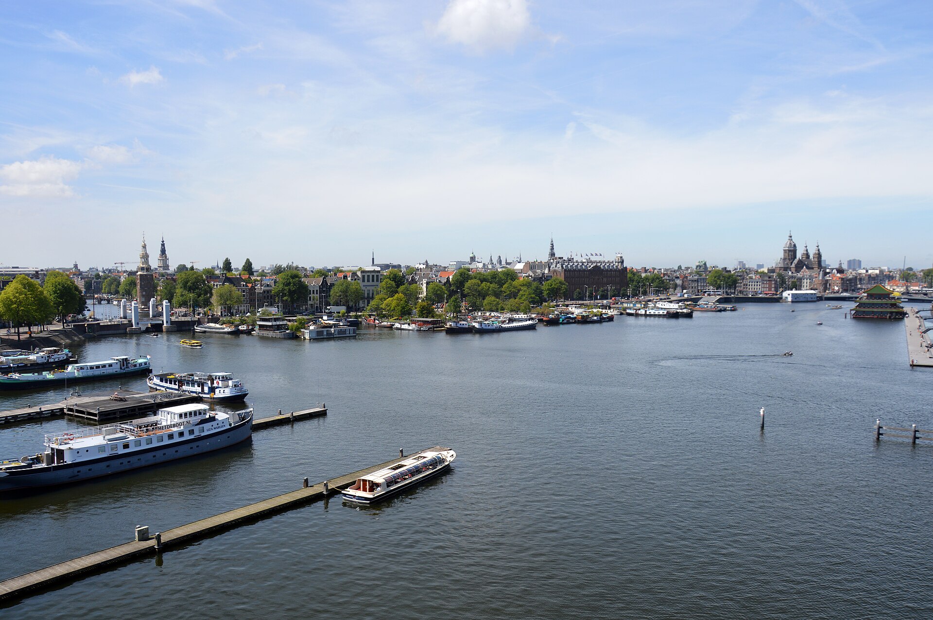 The view over the Oosterdok towards central Amsterdam from the roof of NEMO